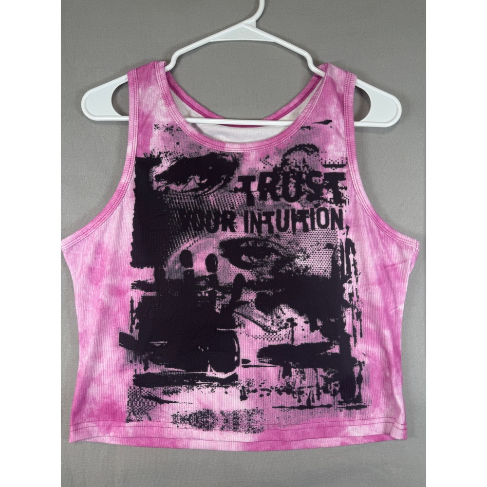 Y2K Tank Top Womens M Pink Tie Dye Trust Your Intuition Grunge ALT Graphic